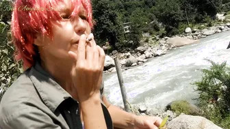 Real Amature Smoking Ginger Bimbo inside Outside