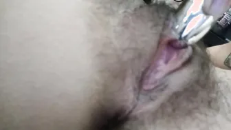 Close up Having Fun with my Dripping Bushy Twat