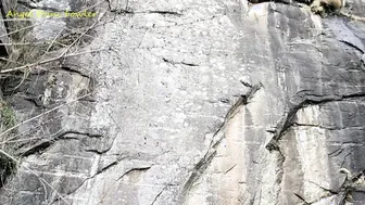Blonde Hoe Pee Outdoors near Waterfall