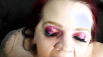 milf Takes Facial and uses Penis to Rub Cum on her Face
