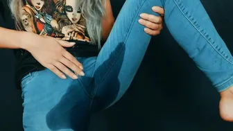 Peeing inside Blue Jeans
