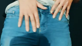 Peeing inside Blue Jeans