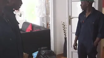 Interracial group sex with three ebony men and a blonde skank