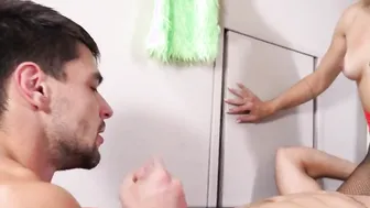 Gf blows bi-curious cock inside trio while pussylicked