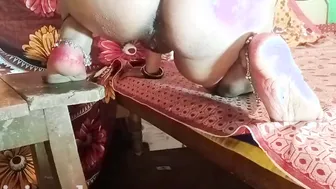 Wearing a maxi sitting on the ladder her booty was fat