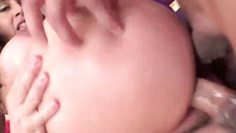 Curvy Dark Hair Lilly Hall Craves 2 Guys double penetration