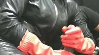 Smoking Wifey inside Red Pvc Gloves Milking me one