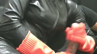 Smoking Wifey inside Red Pvc Gloves Milking me one