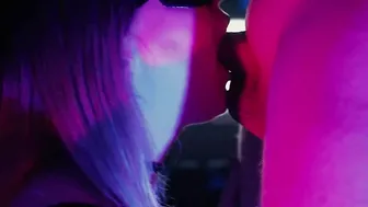 Pulsating oral cumshot - cum inside mouth inside neon lights