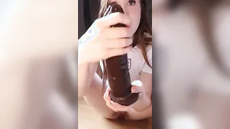 Crazy talking woman teases and ride gigantic vibrator
