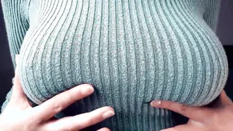 Long Melons Having Fun Pose into a Tight Knitted Sweater
