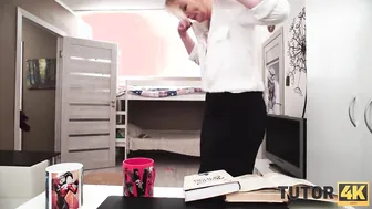 TUTOR4K. Young man poured tea on teachers clothes to make