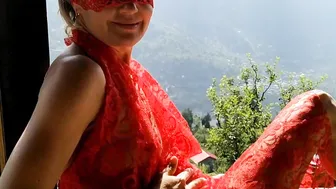 Tiny Boobs Blonde mom Pick up after Yoga  Smoking inside Forest