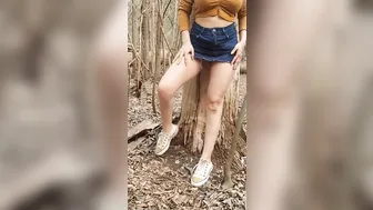 Blonde with Huge Boobies goes inside the Woods to Masturbate