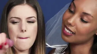 Ebony cfnm bride wanking penis into this sensual 3 way