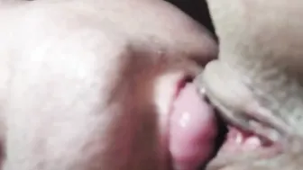 Licking her dripping cunt very very closeup
