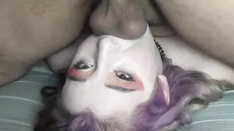 Trashy Prostitute Blows on Nuts  Penis to Recieve Huge Deep Throat Cummed