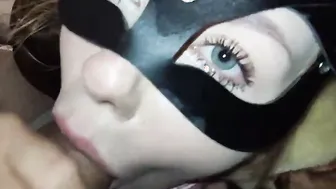 Climbed on his stepsister and cum on lips