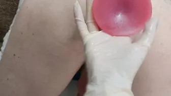 Pounded her BF with a huge ass plug inside the