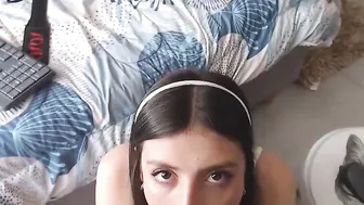She cant help but kneel and suck your cock when