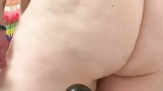 Old cougar BBW Huge Booty Plug and Hge Anal Beads Struggle Belly Milf Chubby