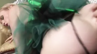Green fairy into high heels is eager to suck and