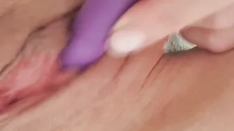 Baby caresses bald twat close up