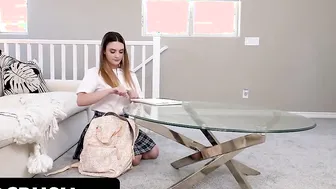 Perv Stepdad Helps this Irresistible College Girl inside Mini Skirt Kinsley Kane to Stretch up her Tight Cunt