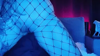 gigantic Booty Tattoed women Riding on a Pillow into her Fishnet Stockings