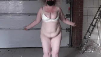 Older BBW mom Jumping Rope Shaking Gigantic Breasts.