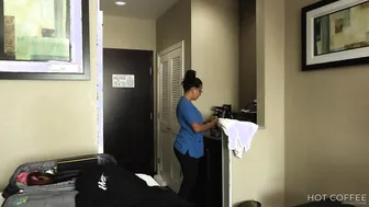 ROOM SERVICE EMPLOYEE IS HELD BY THE GUEST WHILE CLEANING