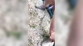 She took a Piss outdoor using her go chick STP Device  her Leaking Dripping Vagina is Dried with my