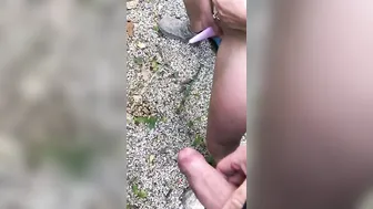 She took a Piss outdoor using her go chick STP Device  her Leaking Dripping Vagina is Dried with my