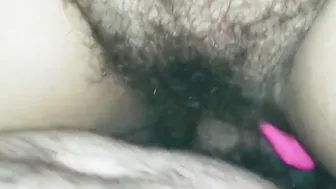 Unloading on my wifeys bushy cunt