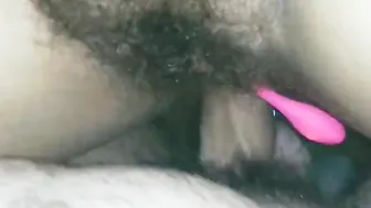 Unloading on my wifeys bushy cunt