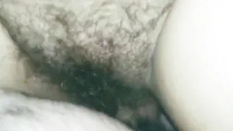 Unloading on my wifeys bushy cunt