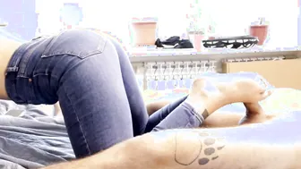 Face Sitting Pounded through Jeans Hole