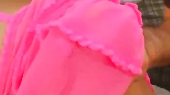 Skinny teens with tiny melons swallows cum after sucking off a