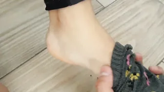 Tiny little Soft Hispanic Toes gotten Shoes and Socks off and then Sprayed with Cum