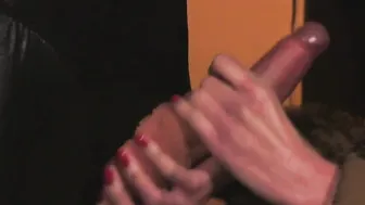 Femdoms controlling submissive gimps with handjobs and bjs