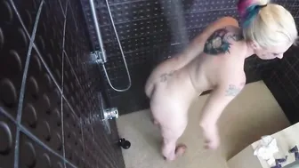 After a filthy pounded session Leya Falcon washes the filth off