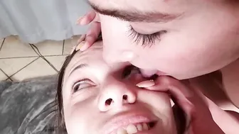 TEENS tongue cleansing my eye after cum gotten dumped inside my eye