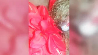 Bushy Cunt Pee on the Red Huge Fowler Close up - Angel Fowler