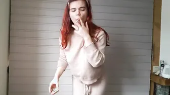 Talk porn video – Sweet talk pissing desperation while smoking and peeing into leggings
