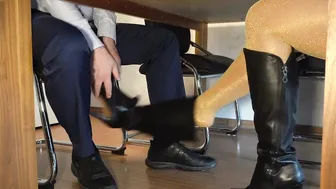 Secretary inside Shiny Stockings n Leather Boots offer Boss Concealed Devils Pedicure - he Jizzes inside Business Leggings