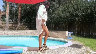 SFW $6 Swim Cover Sheer for Leaking Tee Shirt Play Review Outside Pool
