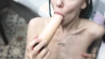 Irresistible Dreadlocked Women Suck Toy on Stream