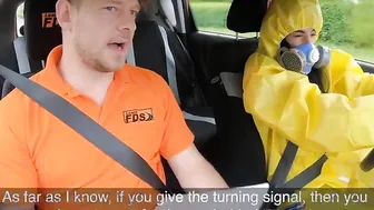 College Girl driver publicly sucks instructor before fucking
