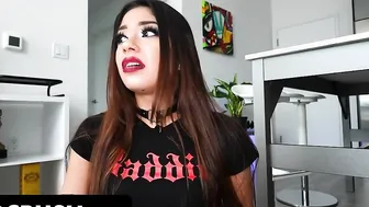 Bad Booty Bitch into Fishnets Practises her Occult Spells on her Step Father and now has to Pound him