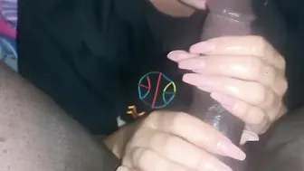 Hispanic cougar BBW GIVING her big black cock a SLOPPY FELLATIO